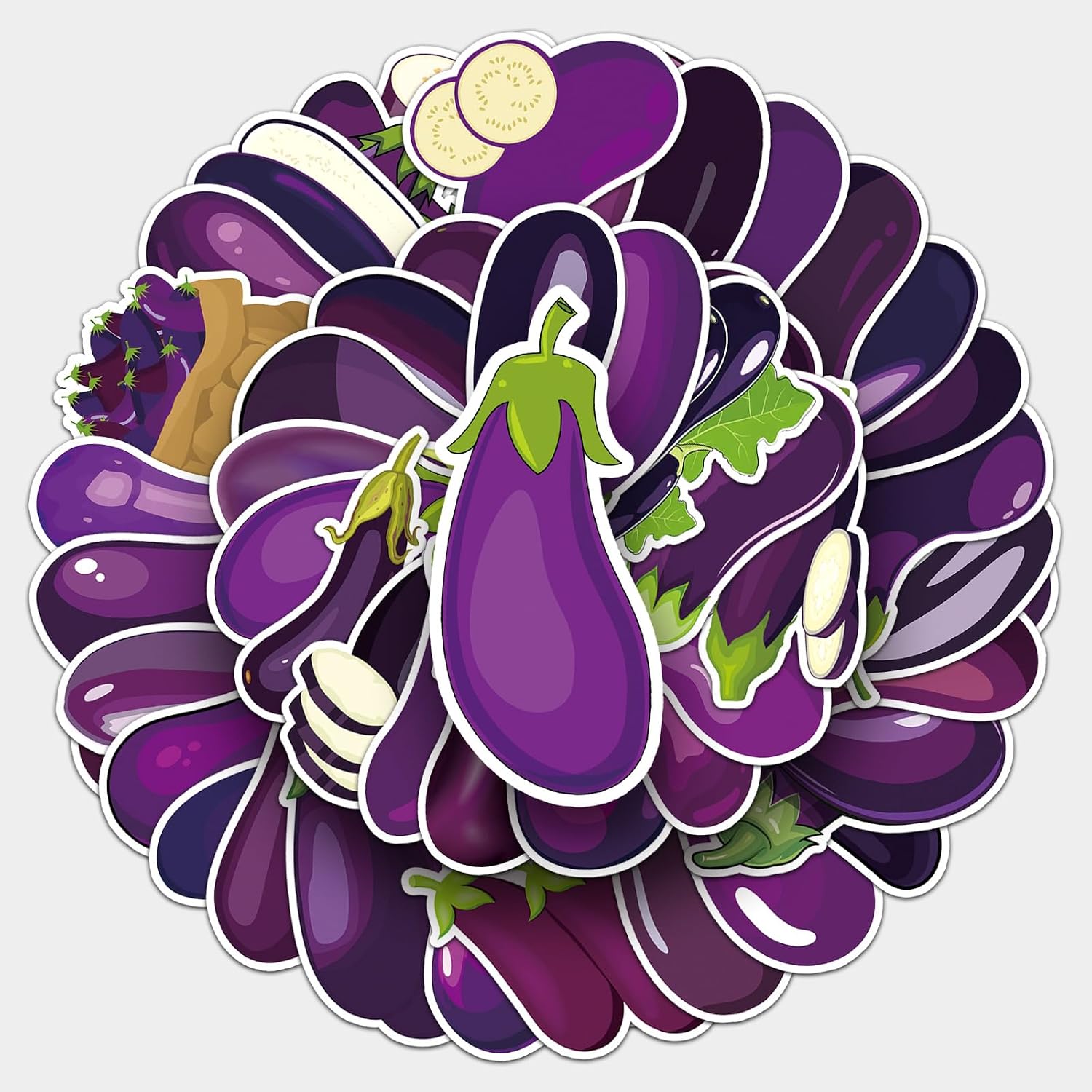 50 Pcs Purple Eggplant Stickers for Water Bottles, Boxes, Laptops, Teens Adults DIY Removable Self-Adhesive Fun Food Themed Decor Stickers Value Pack (Purple Eggplant)