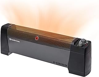 Comfort Zone 1500W Convection Baseboard Heater with Built-In Thermostat, Overheat & Tip-Over Protection, Dent-Proof Ends, Plug-In Portable, Ideal for Home, Bedroom & Office, Black
