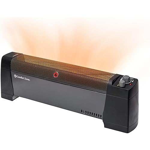 Comfort Zone 1500W Convection Baseboard Heater with Built-In Thermostat, Overheat & Tip-Over Protection, Dent-Proof Ends, Plug-In Portable, Ideal for Home, Bedroom & Office, Black