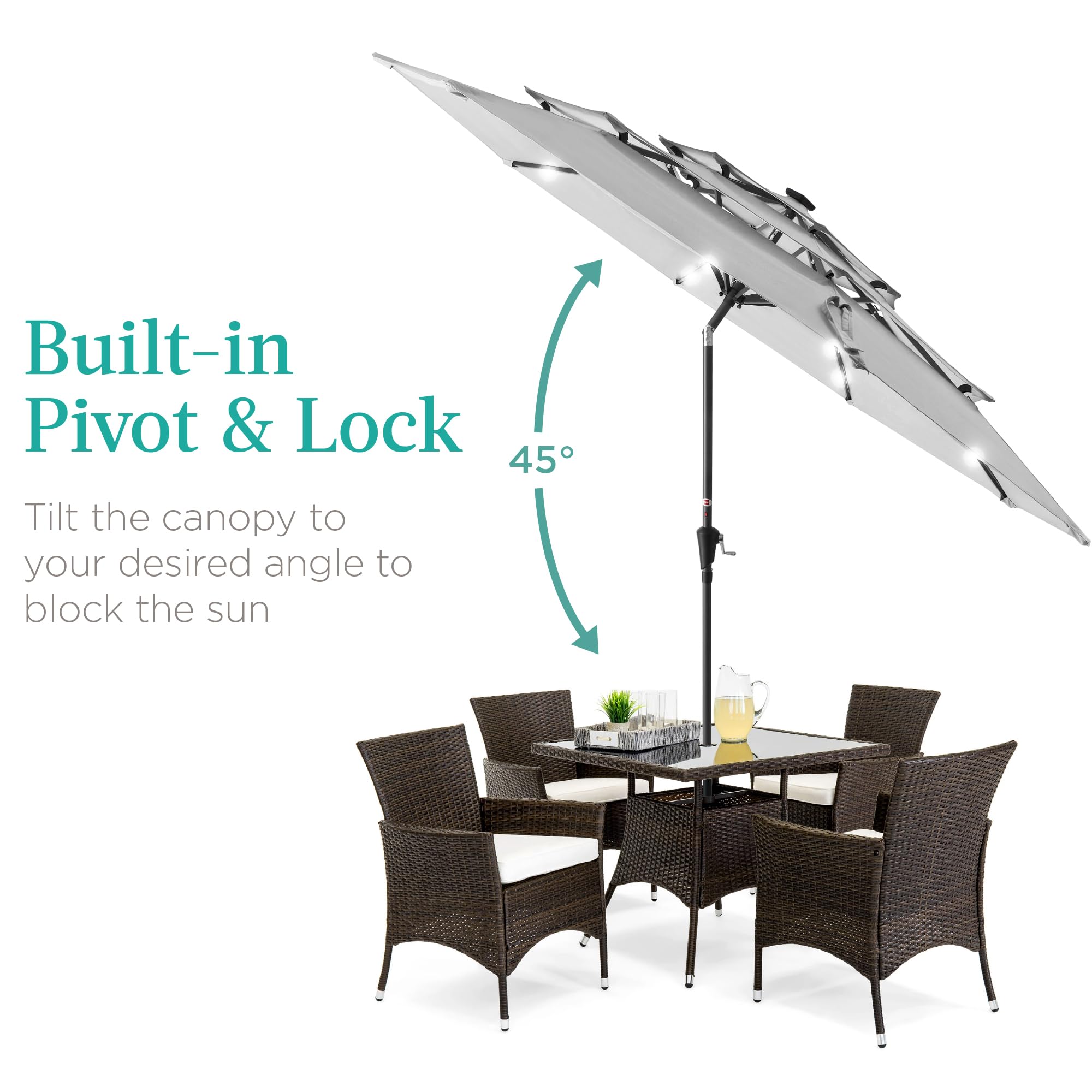 best patio umbrella to block sun Choice Products 10ft 3-Tier Solar Umbrella, Outdoor Market Shade for Backyard, Deck, Poolside w/ 24 LED Lights, Tilt Adjustment, Easy Crank, 8 Ribs Waterproof Mini-Backpack Rain Cover powered LED allows you MODEL:Casting&Right spiral guide wrap icon--free-shipping