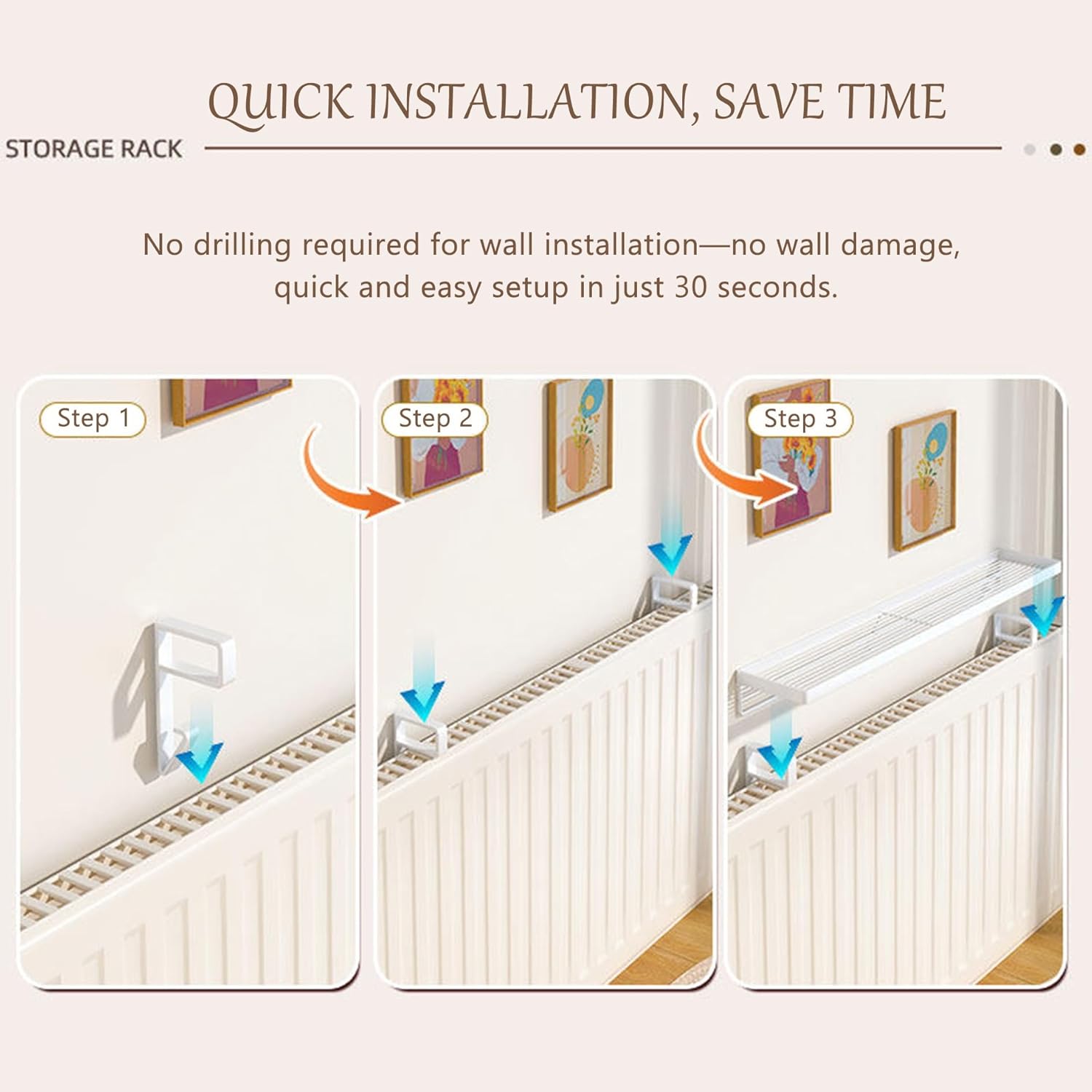 Radiator Shelf,No Drill Installation,Storage Shelf Above The Radiator,Heat Resistant Over,Topper Organizer Rack,for Home Apartment Living Room Bedroom Bathroom(Black,L 50cm/19.6in)