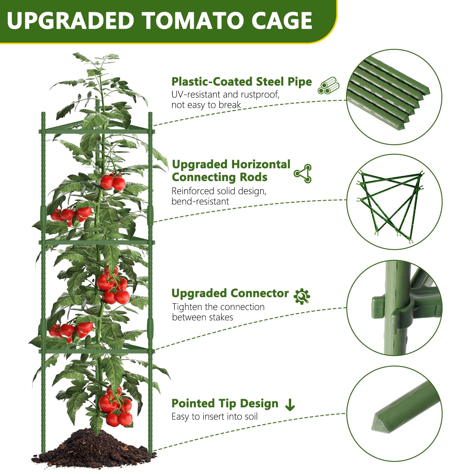 Tomaten-Rankhilfe für den Garten, 3er-Pack Tomatenkäfig für Kletterpflanzen im Freien, 120cm Dreieckiger Rankhilfe Tomaten, Gartenpflanzgitter für Gemüse, Blumen und Obst
