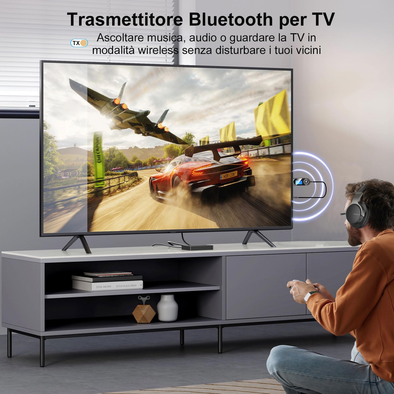 USB Trasmettitore Ricevitore Bluetooth 5.0, Adattatore Wireless Audio con 3.5mm AUX per TV/PC/Cuffie/Altoparlanti/Auto, bluetooth aux chiavetta, bluetooth per auto, Microfono Integrato