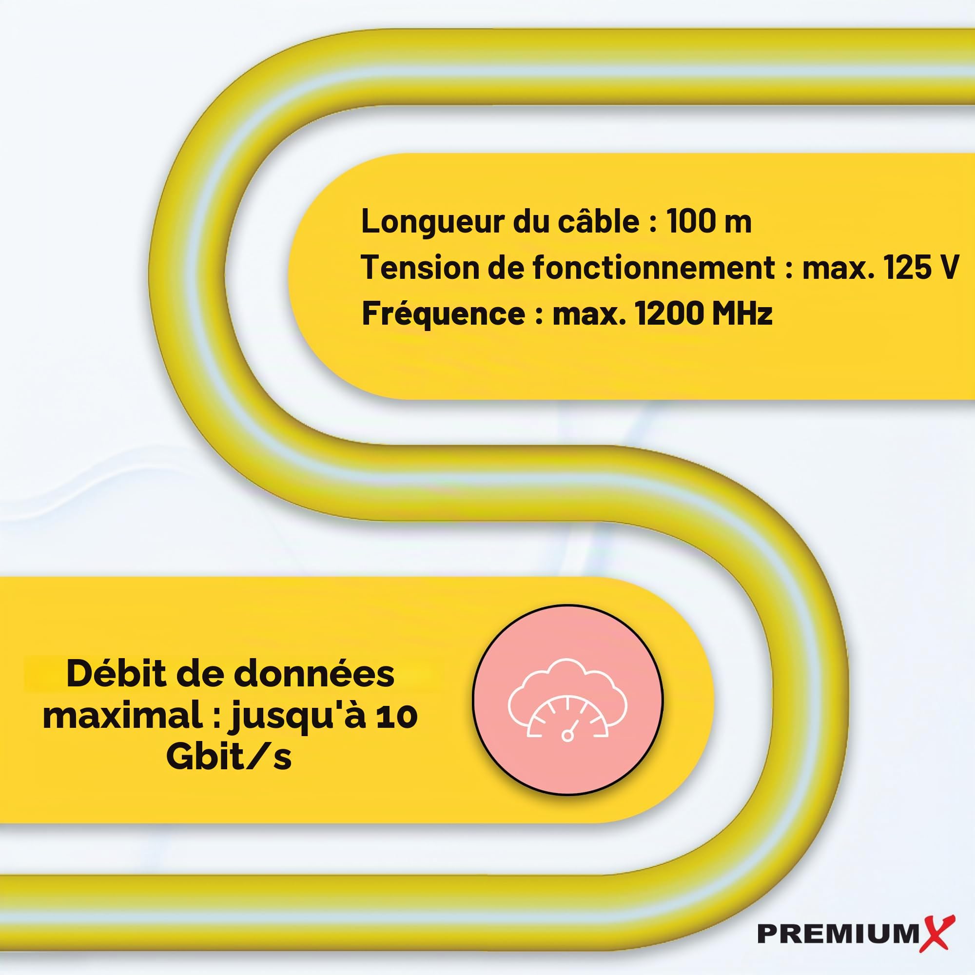 Premium X Câble réseau CAT 7A Simplex - 100 m - Câble LAN Ethernet - Câble de données S/FTP PiMF PoE Cca Cat7A