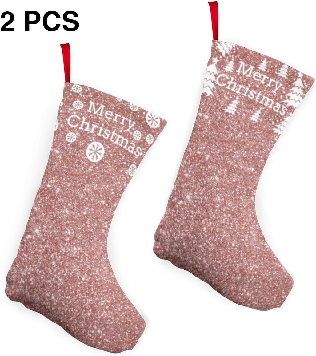 YUIOP Pink Cute Gold Rose Personalized Christmas Stockings Home Decorations Gifts for Family (10" 2Pcs)