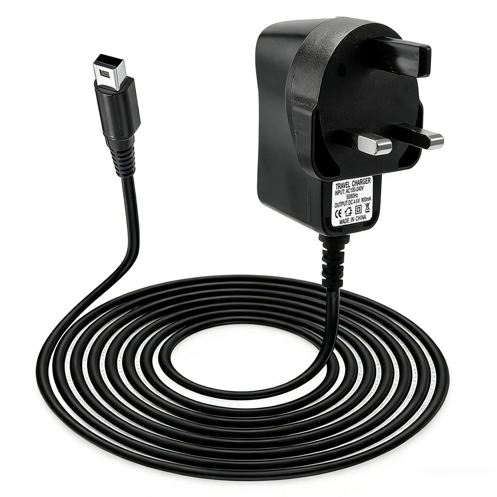 Charger for Nintendo 3DS with UK Plug, Power Supply Charger for Nintendo NEW 2DS 3DS NDSI 3DSXL/LL NDS Game Console, Input: AC 100-240V, Output: DC 4.6V 900mA, 50/60HZ, (Black, 1 PC)
