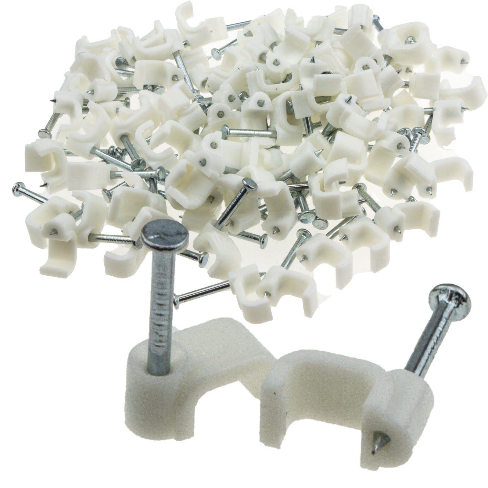 FLAT White 7mm Cable Clips for 1mm2 Twin & Earth Cables [100 Pack]