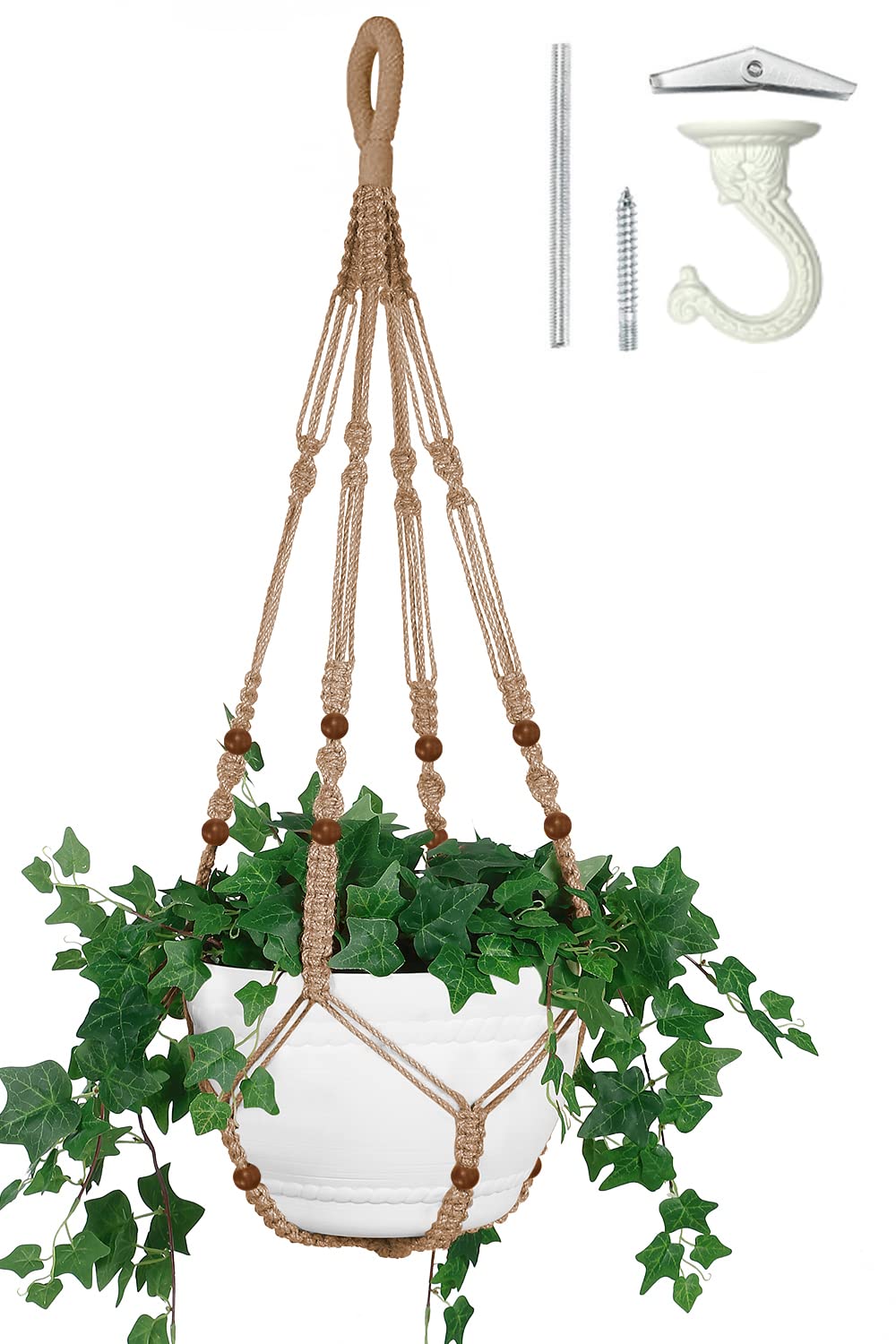 Shineloha 43-Inch Extra Long Jute Planter Hanger