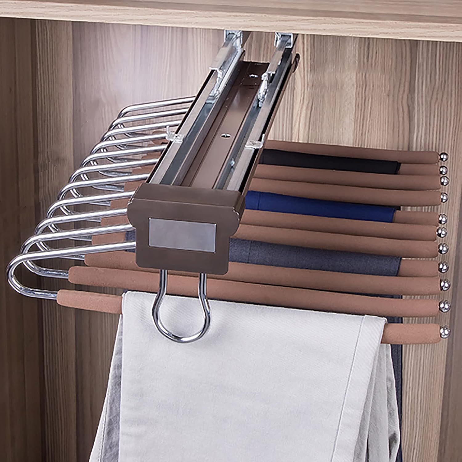 Extendable Pants Holder,Closet Pants Hanger Bar Rail Top Mount,Clothes Organizers for Closet for Space Saving and Storage,46x35cm/18.1x13.7inch