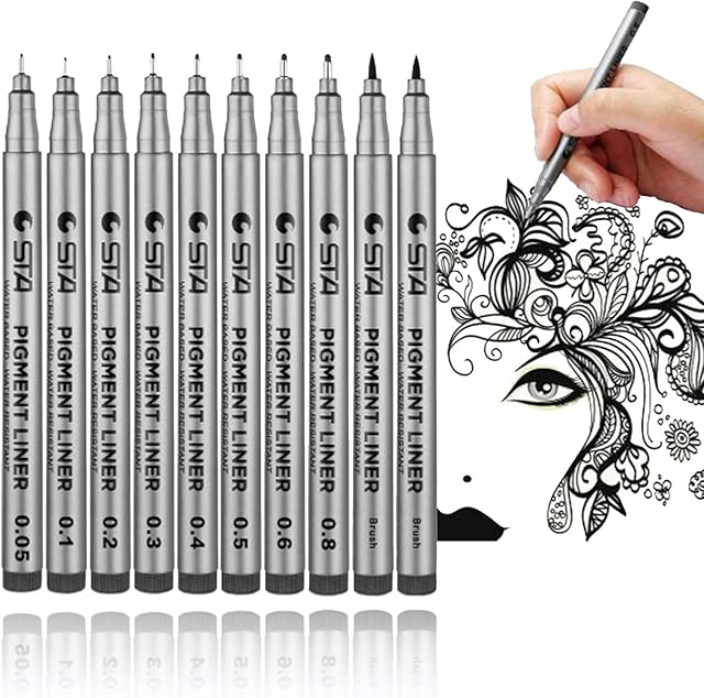 Lemical Black Fineliner Pens 10pcs Archival Ink Micro-pens Fine Point Drawing Pens Super Waterproof Paint Pens for Sketching, Anime, Manga, Artist Illustration, Technical Drawing, Bullet Journaling