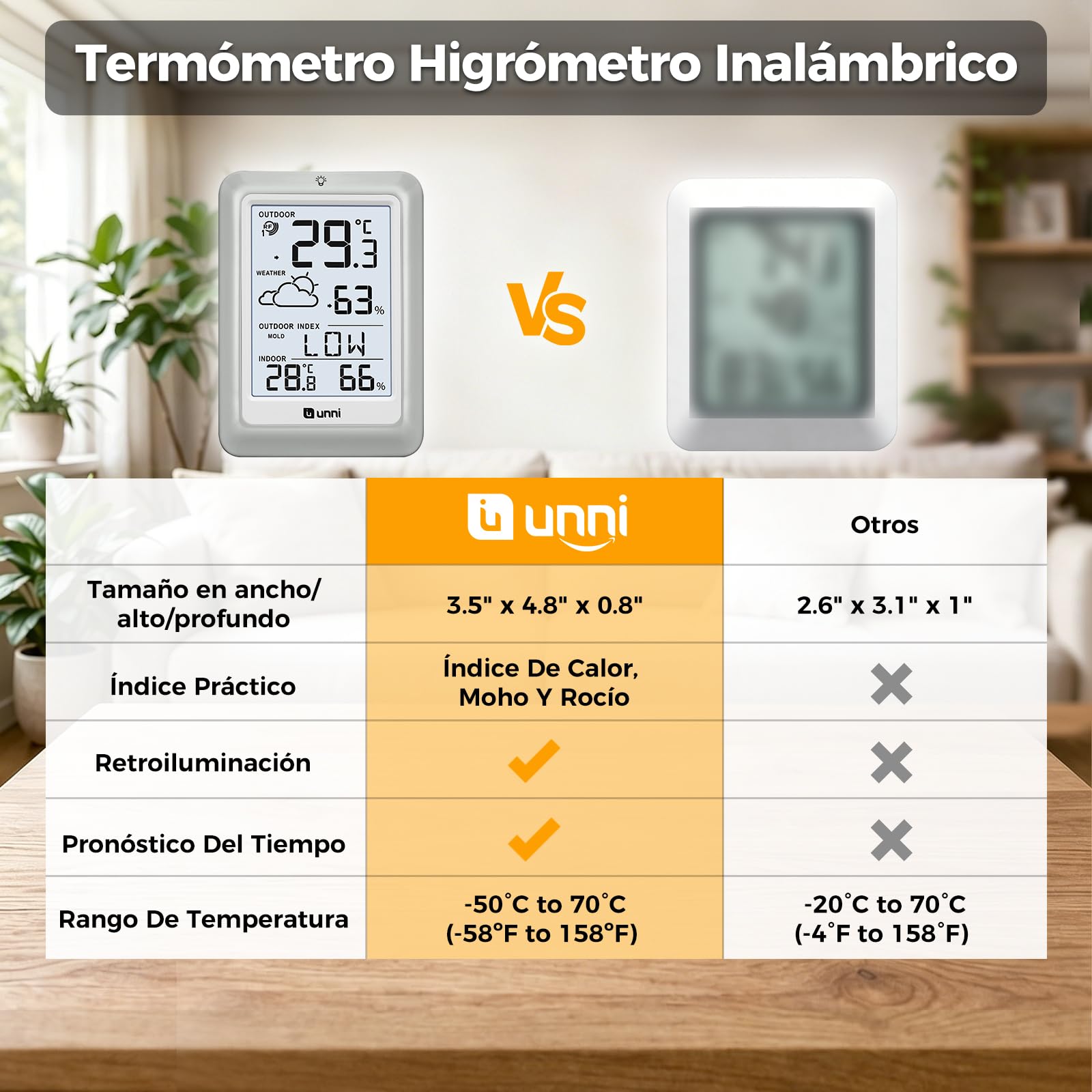 Termómetro inalámbrico para interiores y exteriores funciona con baterías, Sensor remoto de 100 m de alcance y pantalla con retroiluminación