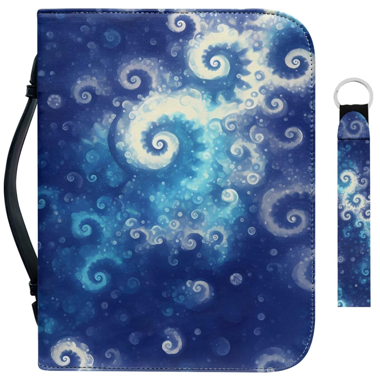 Garronmavis Gradient Spiral Marbles Bible Case with Handle & Keychain, Blue Marble Bible Bag, Modern Painting Bible Protective Bags - XL