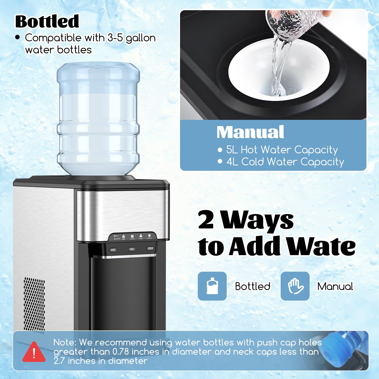 SOARS Machine A Glacons 3 en 1, Distributeur Eau Froide & Chaude, Réservoir d'Eau de 3L, Fabrication Glace 19KG/24H, Refroidissement par Compresseur pour Maison, Bureau