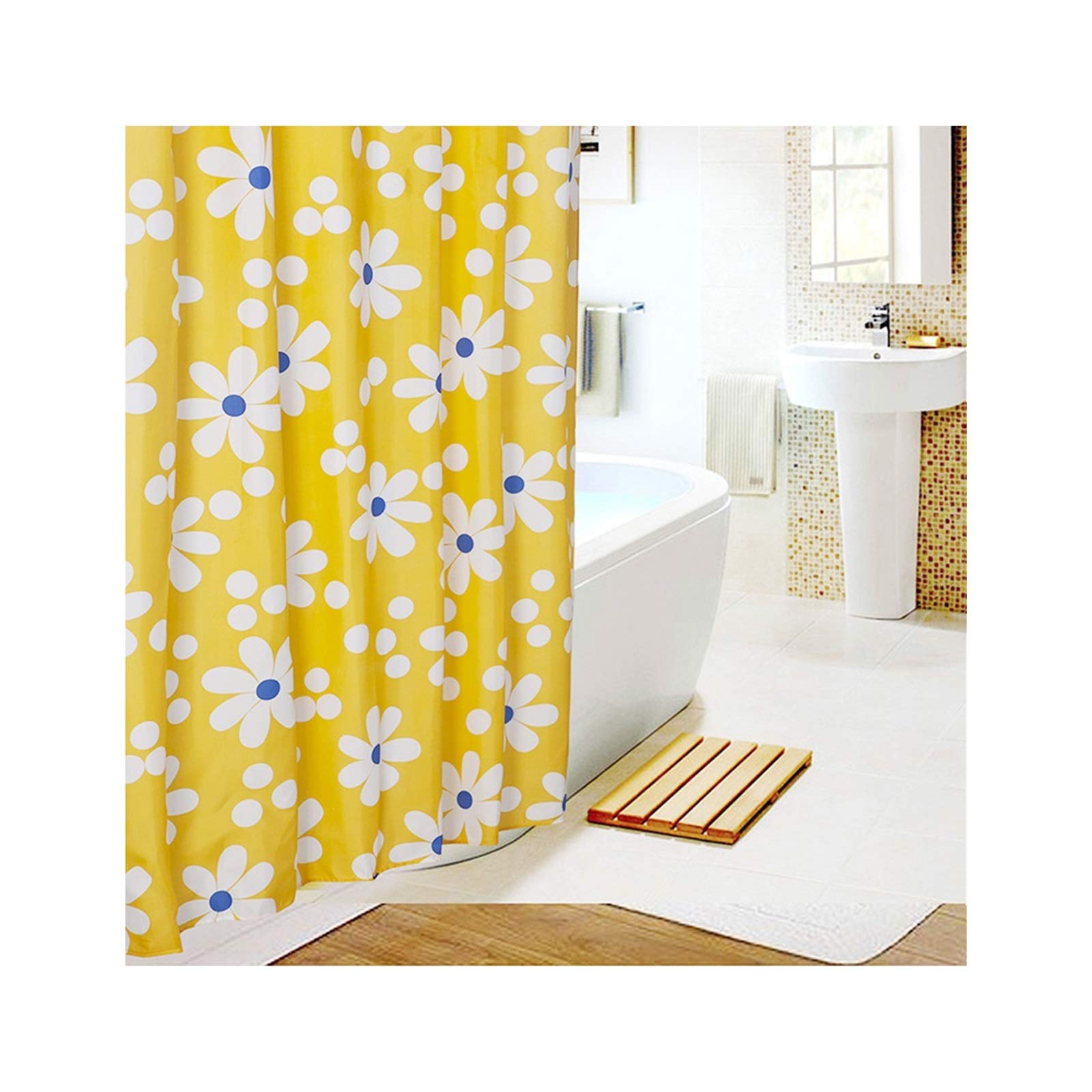 knsam cortina de ducha impermeable anti moho Lavado Bar con 12 anillos de cortina de ducha flores amarillo cuarto de baño cortina para bañera, amarillo, 220 x 200 cm