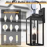 19" Black Outdoor Wall Lantern 2-Light, Large Outside Modern Wall Sconce Light Fixture, Industrial Porch Light Wall Mount with Glass, Waterproof Farmhouse Exterior Lamp Lighting （1 Pack）