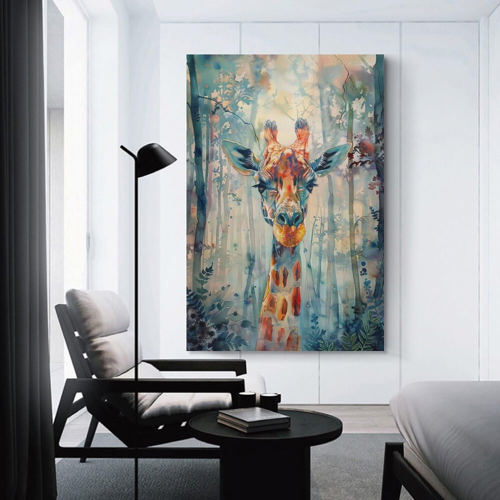 Junmoney Giraffe in The Forest Canvas Wall Art 12x18inch(30x45cm), for Study, Office Or Focused Interiors, Home Office Artwork with Decorative Appeal