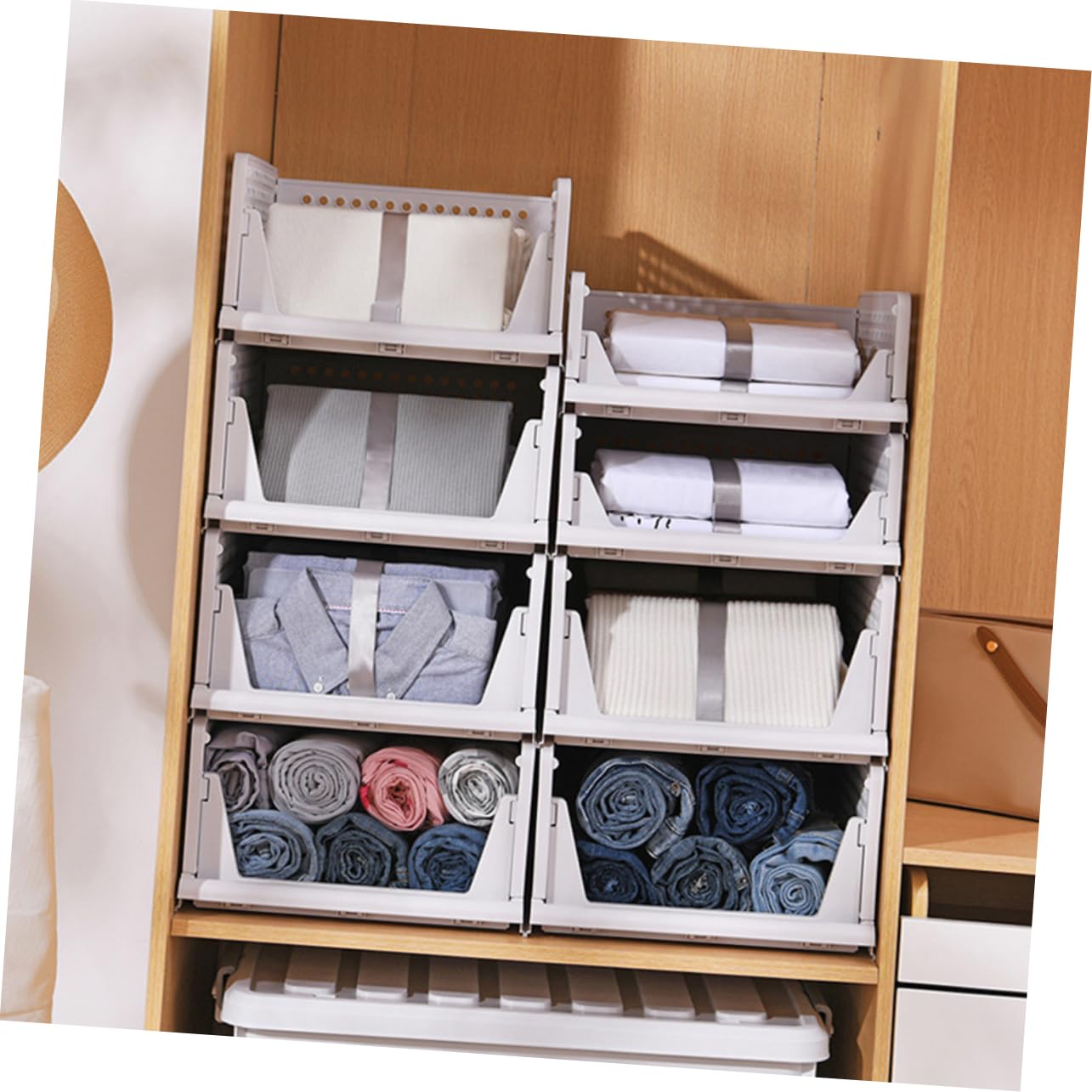 TEHAUX Organisateur Tiroir en Plastique Blanc 2pcs Plusieurs Compartiments et Design Coulissant pour Rangement Vêtements Empilable et Ventilé