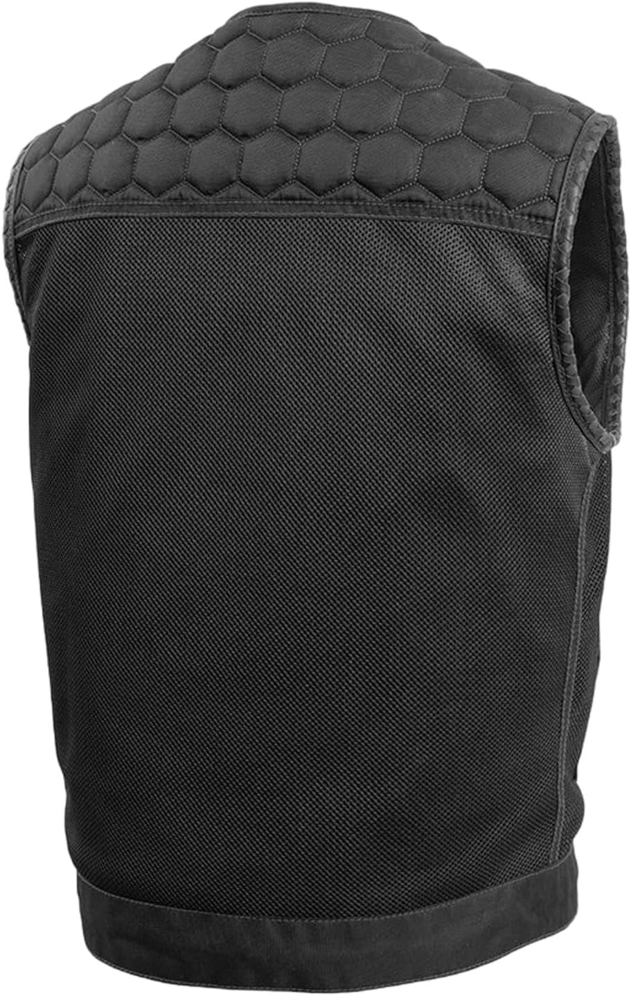 First Mfg Co Hornet Men’s Motorcycle Premium Leather Vest, Beehive Stitch, Rolled Collar, Honeycomb Quilted Top, YKK Zippers