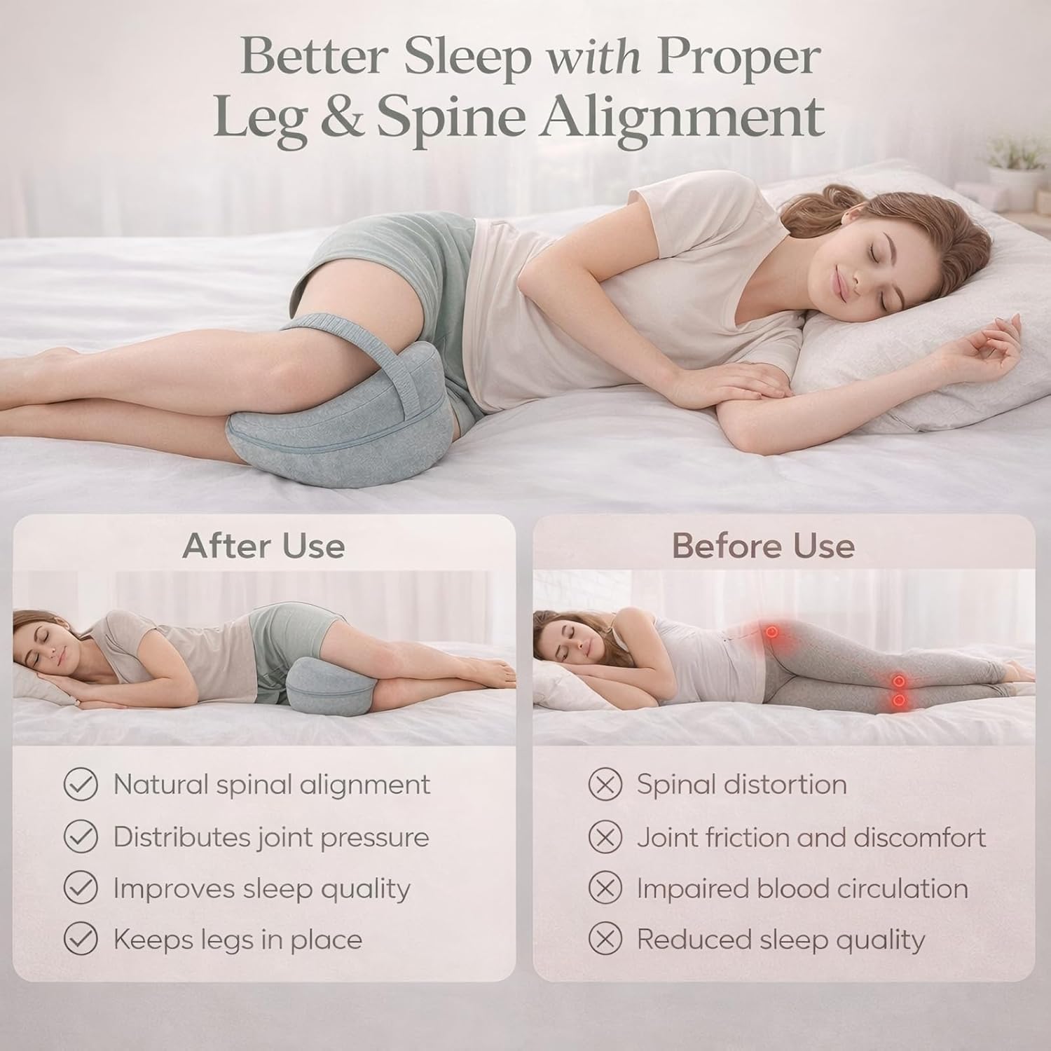 2026 Upgraded Leg Pillow for Side Sleeping with Strap, Knee Pillow Between Legs for Nighttime Sleep, Sciatica Support for Lower Back, Knees, Joints & Spine, Post-Surgery Alignment Pillow