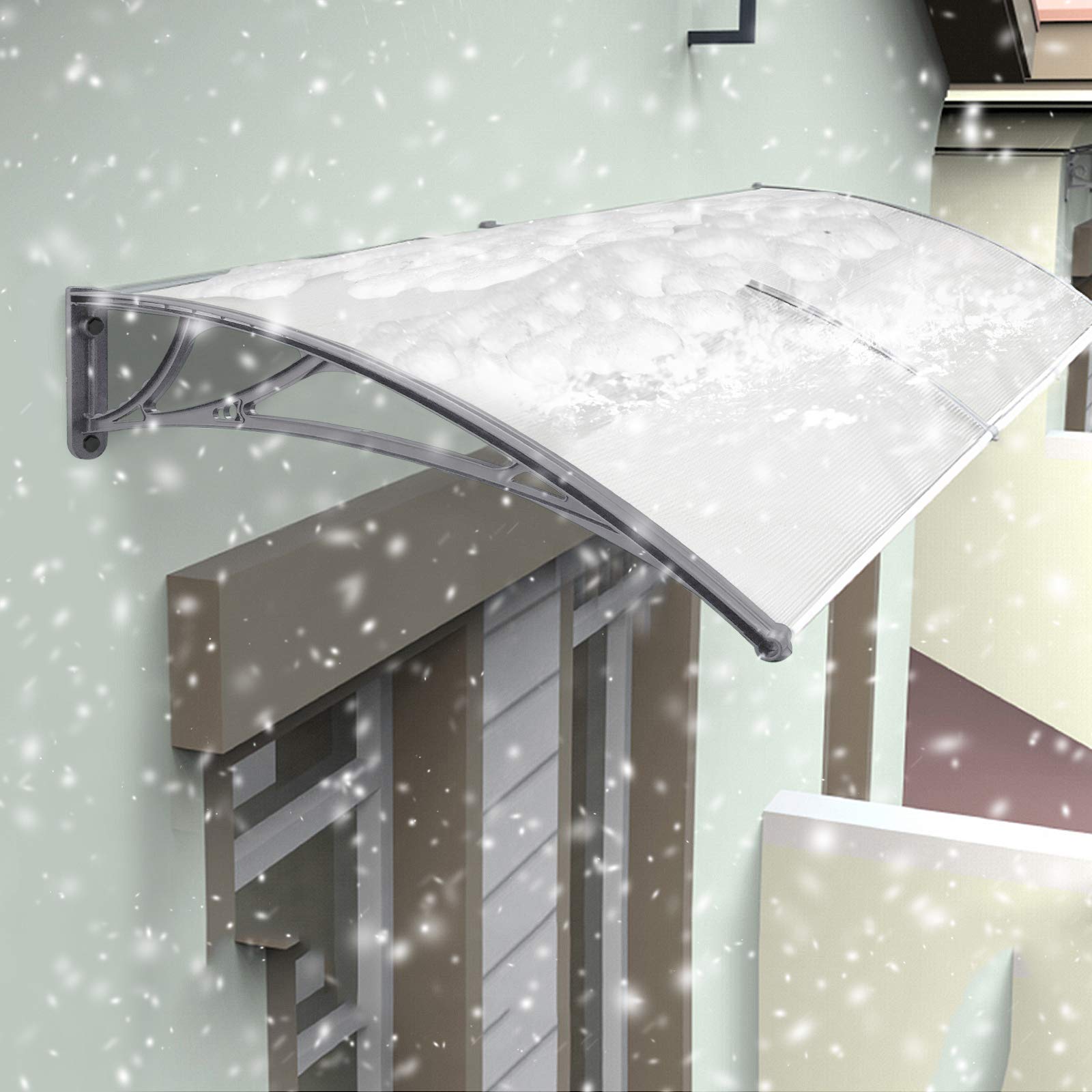NAIZY 200 x 100cm Vordach für Haustür Pultbogenvordach Überdachung Haustür aus Polycarbonat und Aluminium Rahmen für Garage Balkon Fenster Haus - Grau