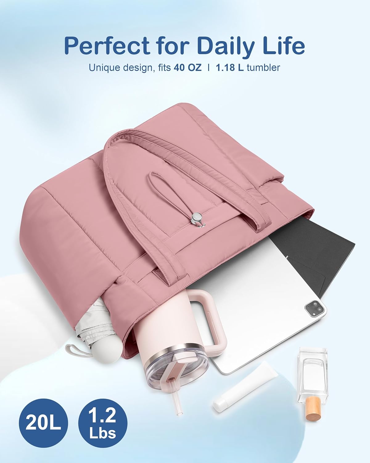 TOPDesign Puffy Tote Bag for Women with Cup Holder & Laptop Compartment & Cosmetic Bag & Trolley Sleeve for Work, Travel - Image 8