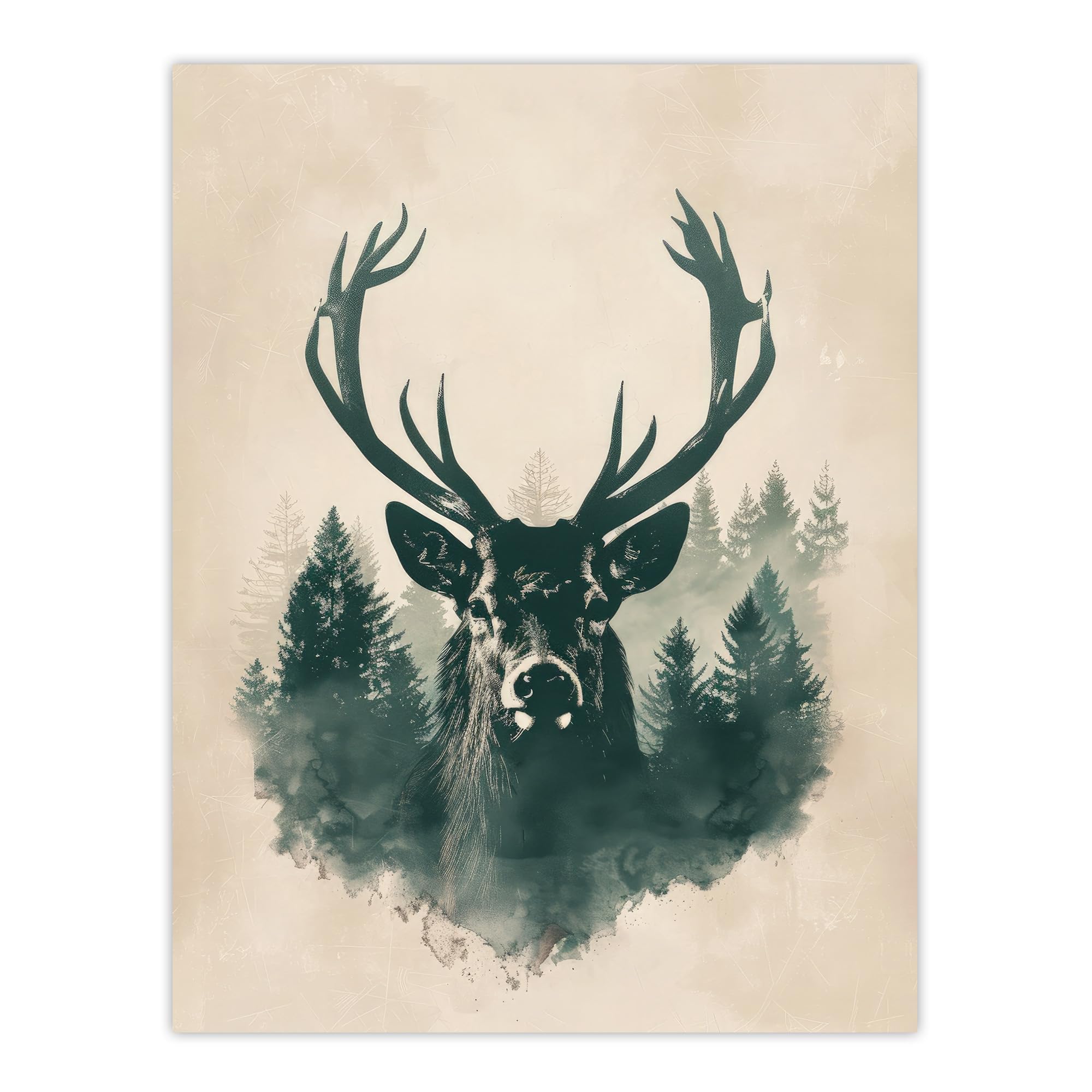 Artery8 Majestic Stag Head Forest Watercolour Design For Living Room Large Wall Art Poster Print Thick Paper 18X24 Inch