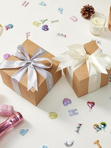 Miniatura 4 de Eupako Cajas de regalo marrones de 8 x 8 x 4 pulgadas paquete de 20 cajas de regalo de papel kraft con tapas para propuesta de dama de honor boda