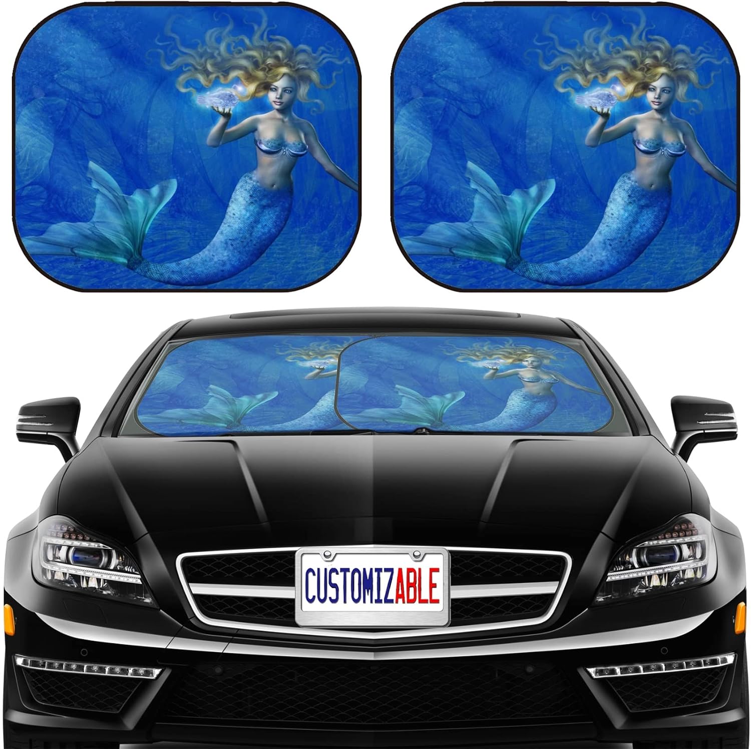 MSD Car Windshield Sun Shade Design Custom 2 pc Universal Fit Personalized Car Windshield Sun Shade Design Fits Most Crossover, Compact Car, Pickup, Van Image ID: 11277213 Deep Sea Mermaid American-ma