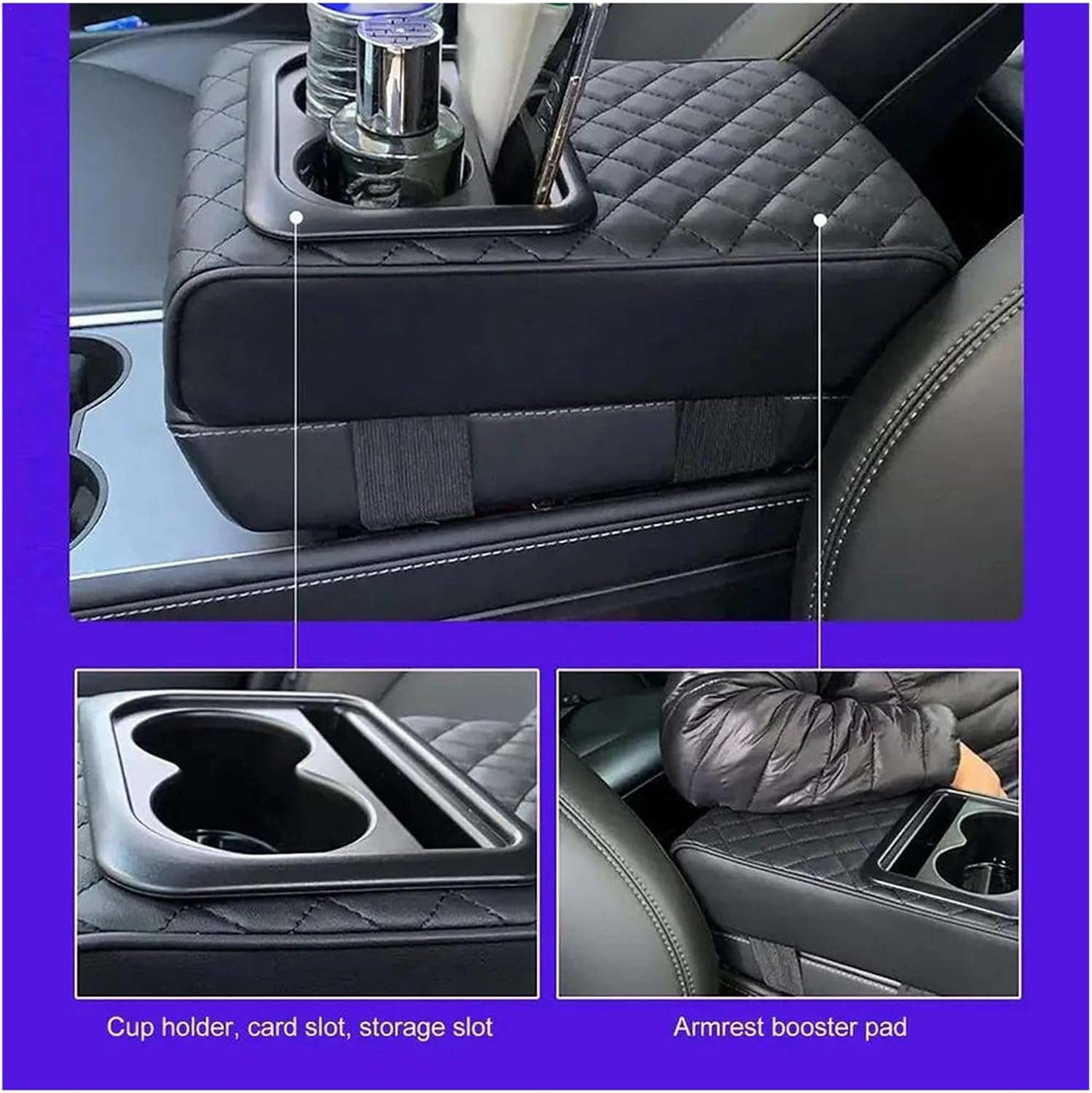 【ノーブランド品】車のアームレストボックスマット 車のセンターコンソールアームレストカバー、メモリーフォーム、カップホルダー付き高さ調整パッド、ユニバ★送料込