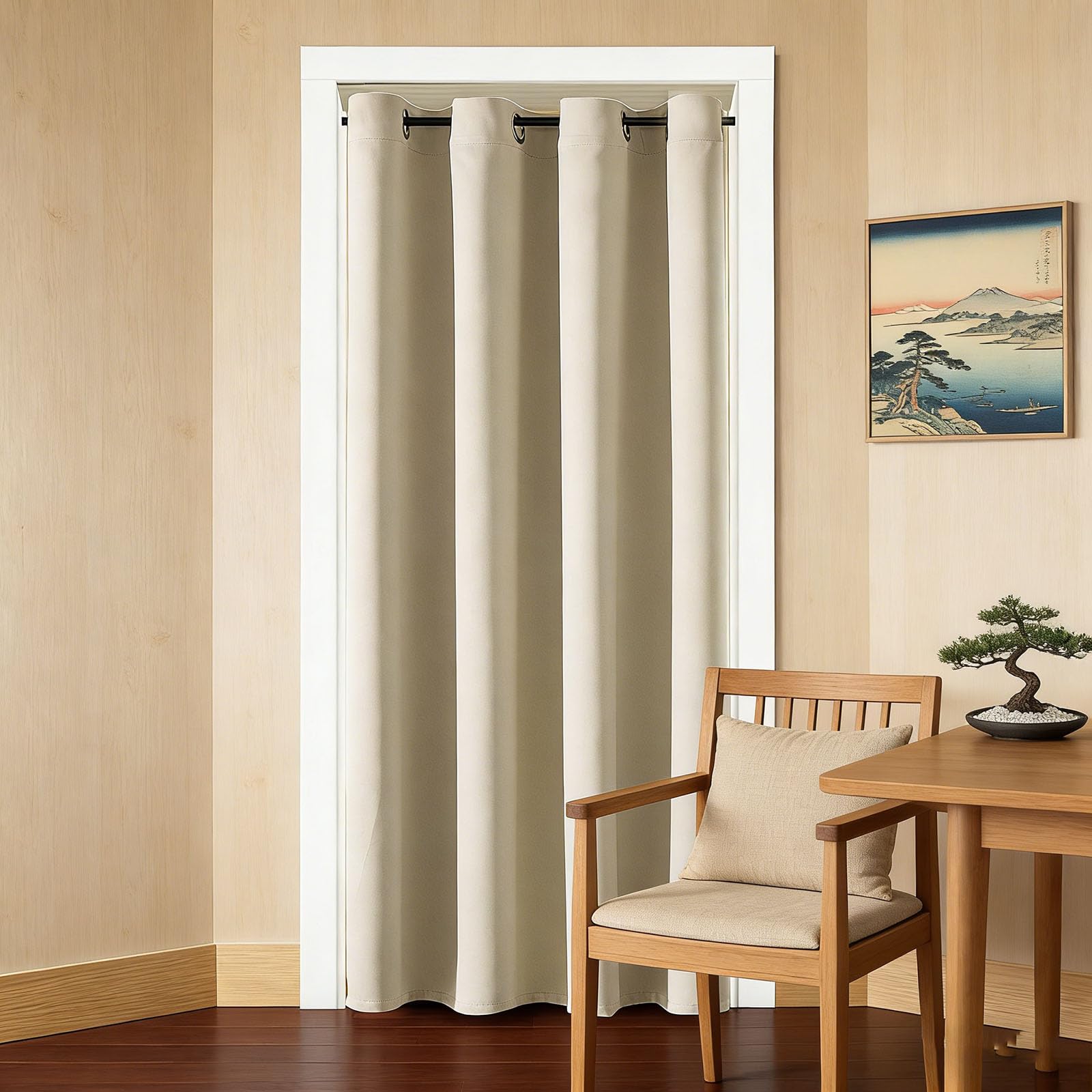 Rideau anti chaleur et froid beige 140x110 opaque occultant thermique pour fenêtre