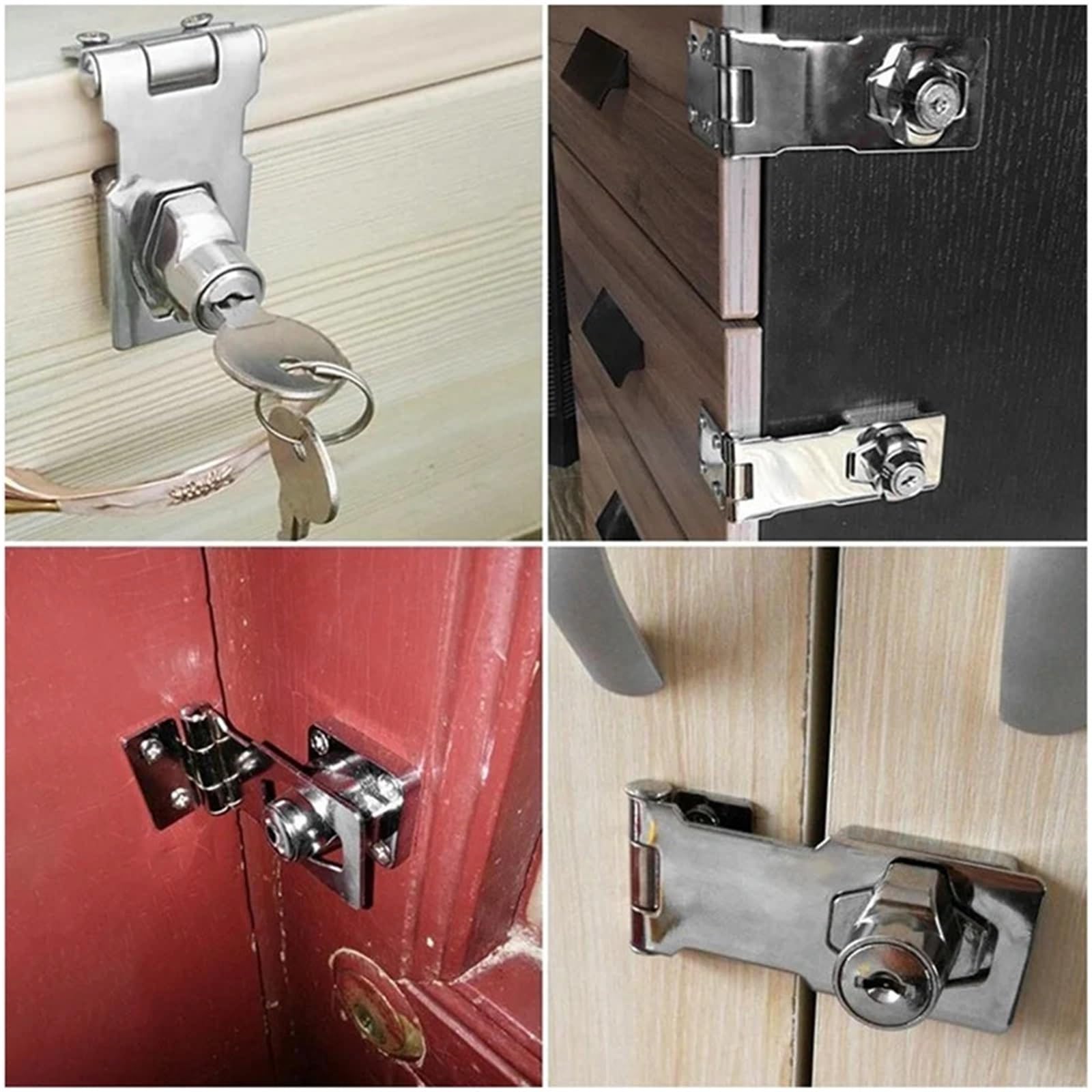 4 cerraduras con llave de 2,5 pulgadas perilla giratoria y cerradura, pestillos seguridad metal diferentes llaves Para Puertas