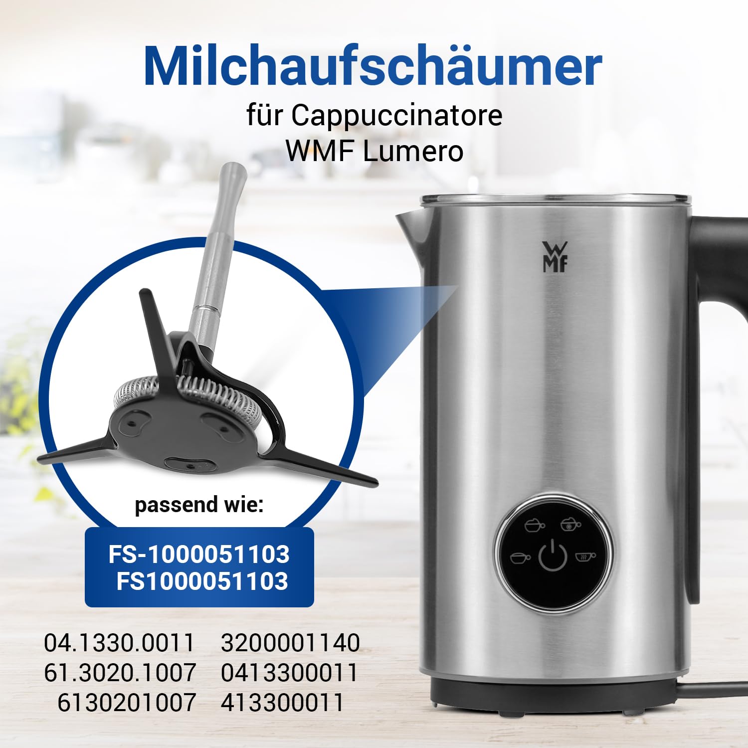 VIOKS Milchaufschäumer Quirl Cappuccinator Ersatz für WMF FS-1000051103 | Milchaufschaeumer Aufsatz Milchschaeumer, ersetzt FS1000051103, für WMF Lumero