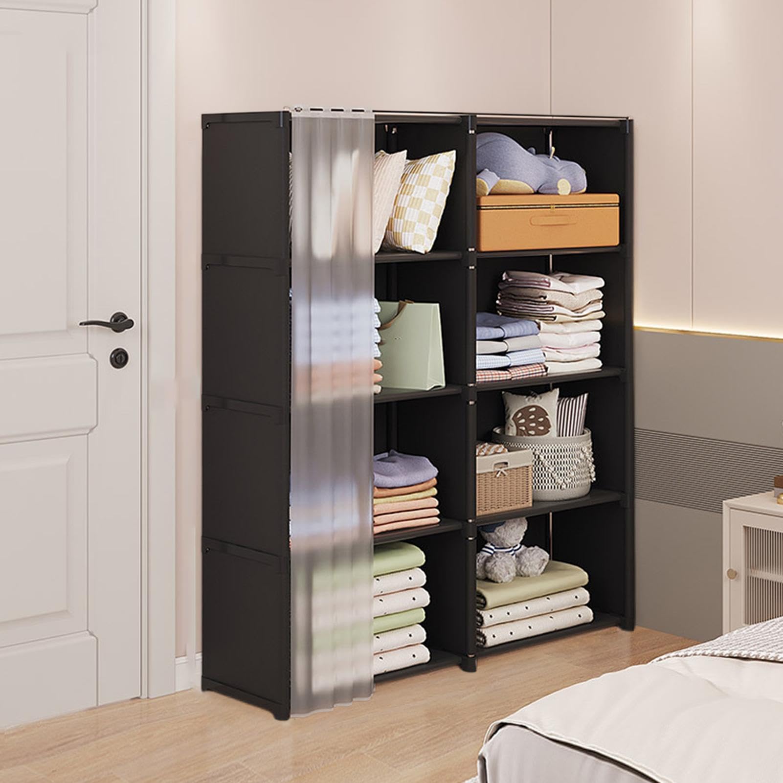 Armario a prueba de polvo - Estante de almacenamiento modular simple | (pequeño) | Organizador de ropa de dormitorio, armario de tela portátil, perchero para ahorrar espacio con cubierta para