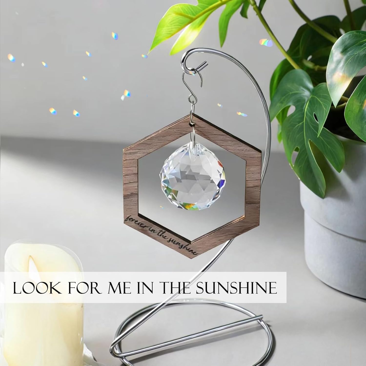 Memorial Crystal Suncatcher Sympathy Gifts for Loss of Loved One, Hanging Memorial Ornaments with Stand, Rainbow Remembrance Loss of Mother Father Husband Spouse Son,Child Loss Healing(Hexagonal)