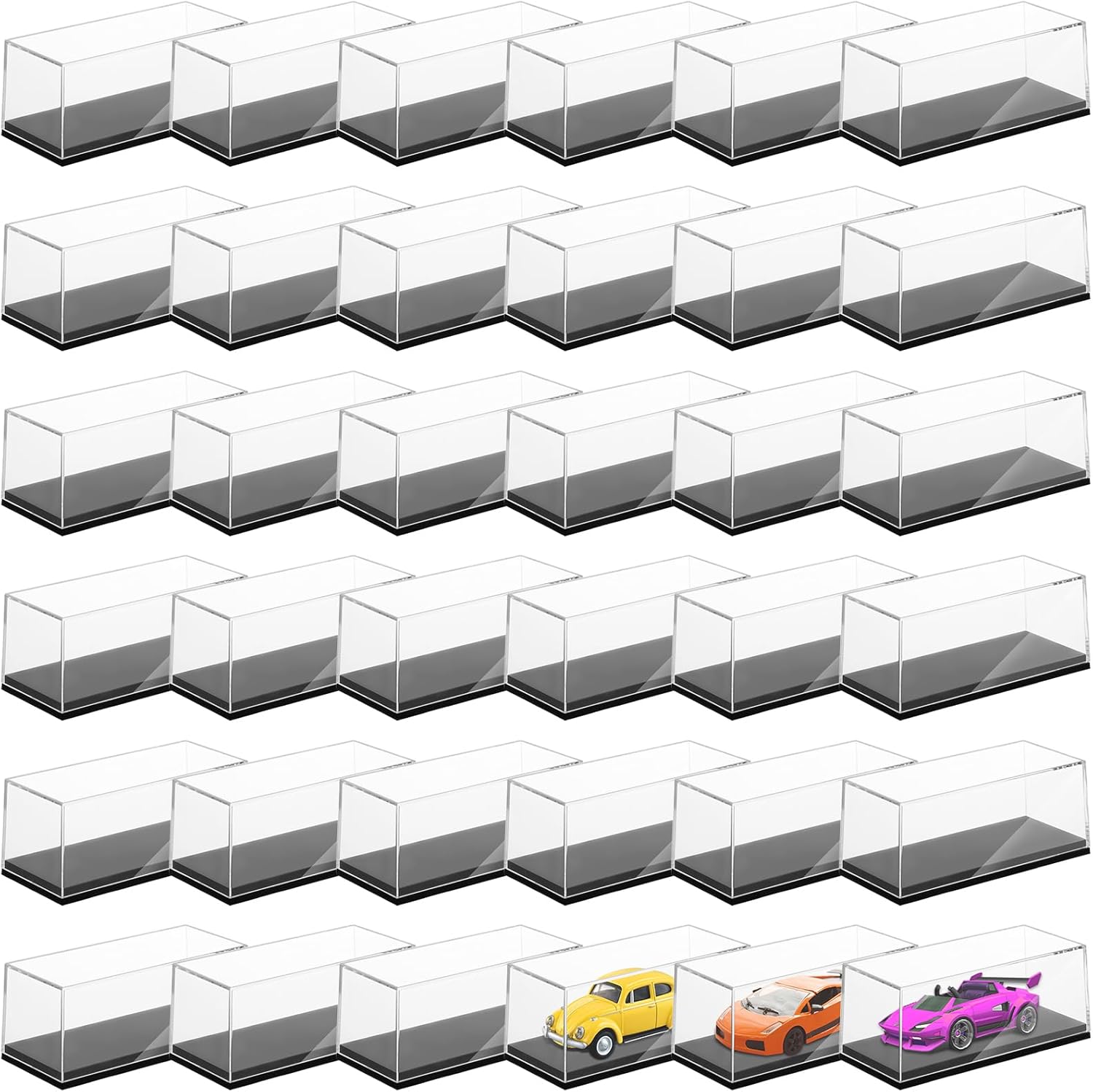 36 PCS Clear Model Cars Display Case,Toy Car Display Organizer Storage Case Fit for 1/64 Car Model,Clear Acrylic Display Box with Black Base for Hot Wheels Car(4.17 x 1.81 x 1.81 in)