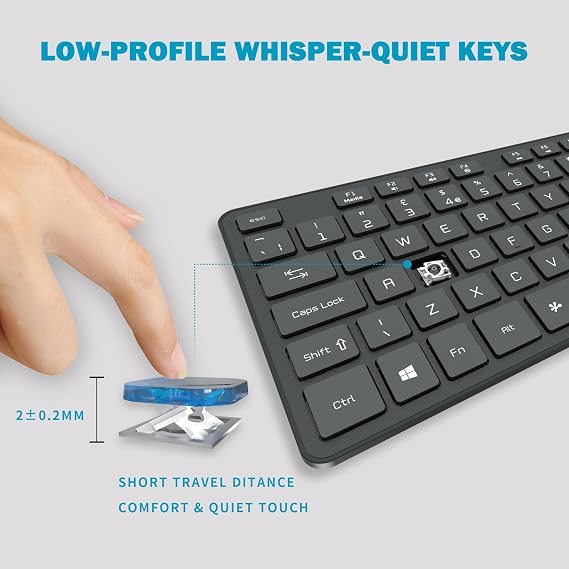 Slim USB Wired Keyboard, Soft Touch and Quiet Key for PC, Laptop and Computer, Full Size QWERTY UK Layout - Black