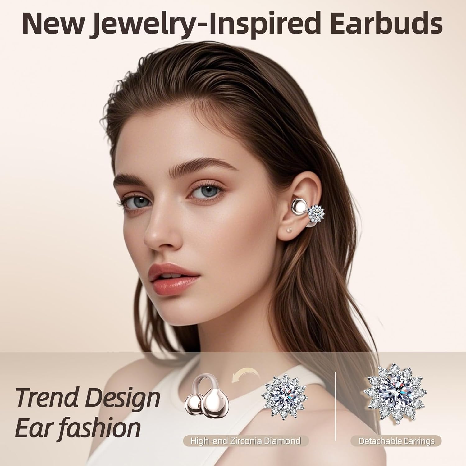 Jewelry-Inspired Clip On Earbuds,Comfortable Fit Open Ear Clip-On Headphones,Wireless Bluetooth Ear Cuff Headphones for Women,Mini Wireless Earrings Earbuds for Running, Office, Sport & Gift - Image 2