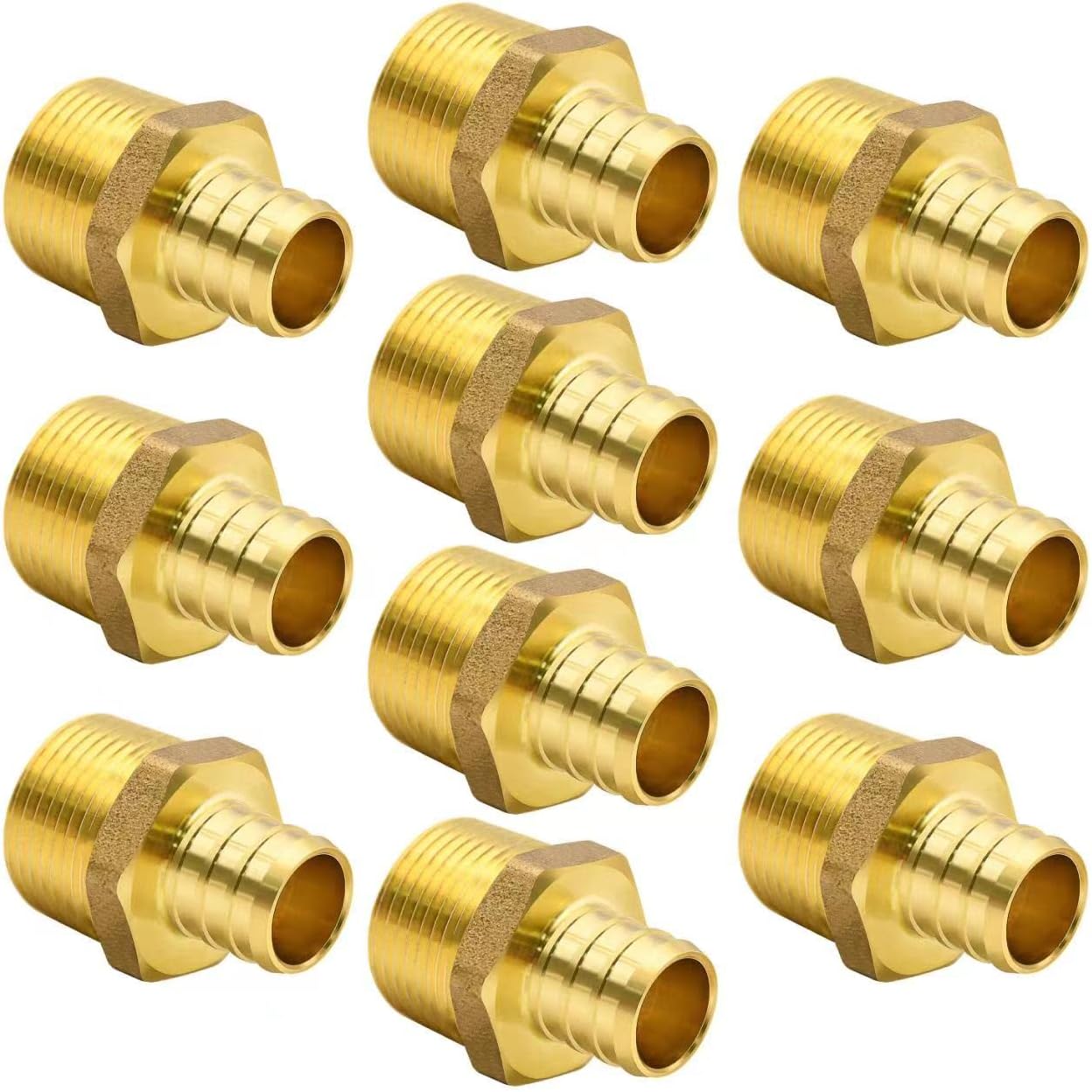 PEX 3/4" x 3/4" NPT Male Adapter, 10 Pack PEX × NPT Male Adapter Brass Crimp Fitting, No Lead Brass