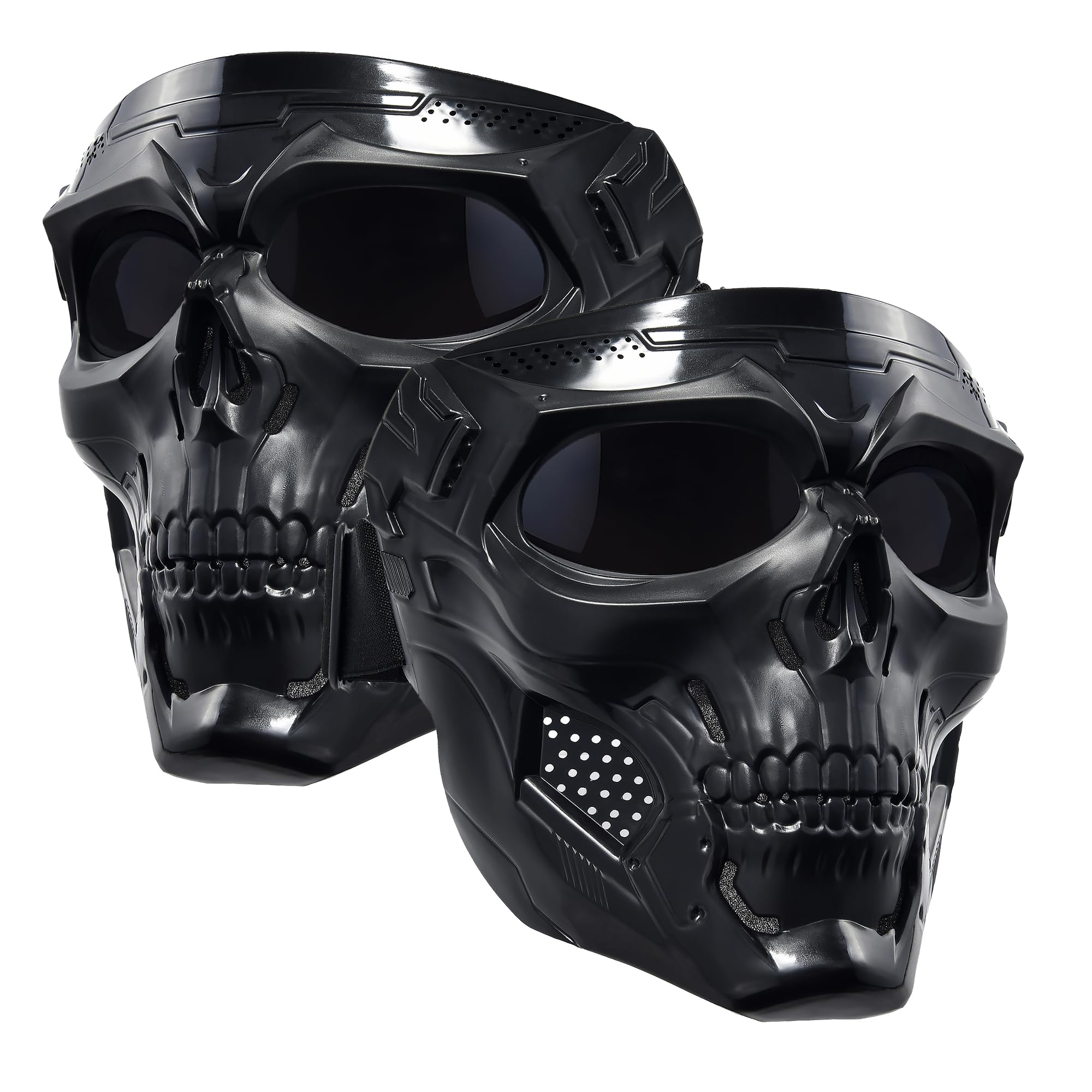 2 Pcs Motorcycle Mask Full Face,Masks Skull Skeleton with Goggles Impact Resistant Tactical Mask for Halloween Paintball Game Movie Props Party : Automotive