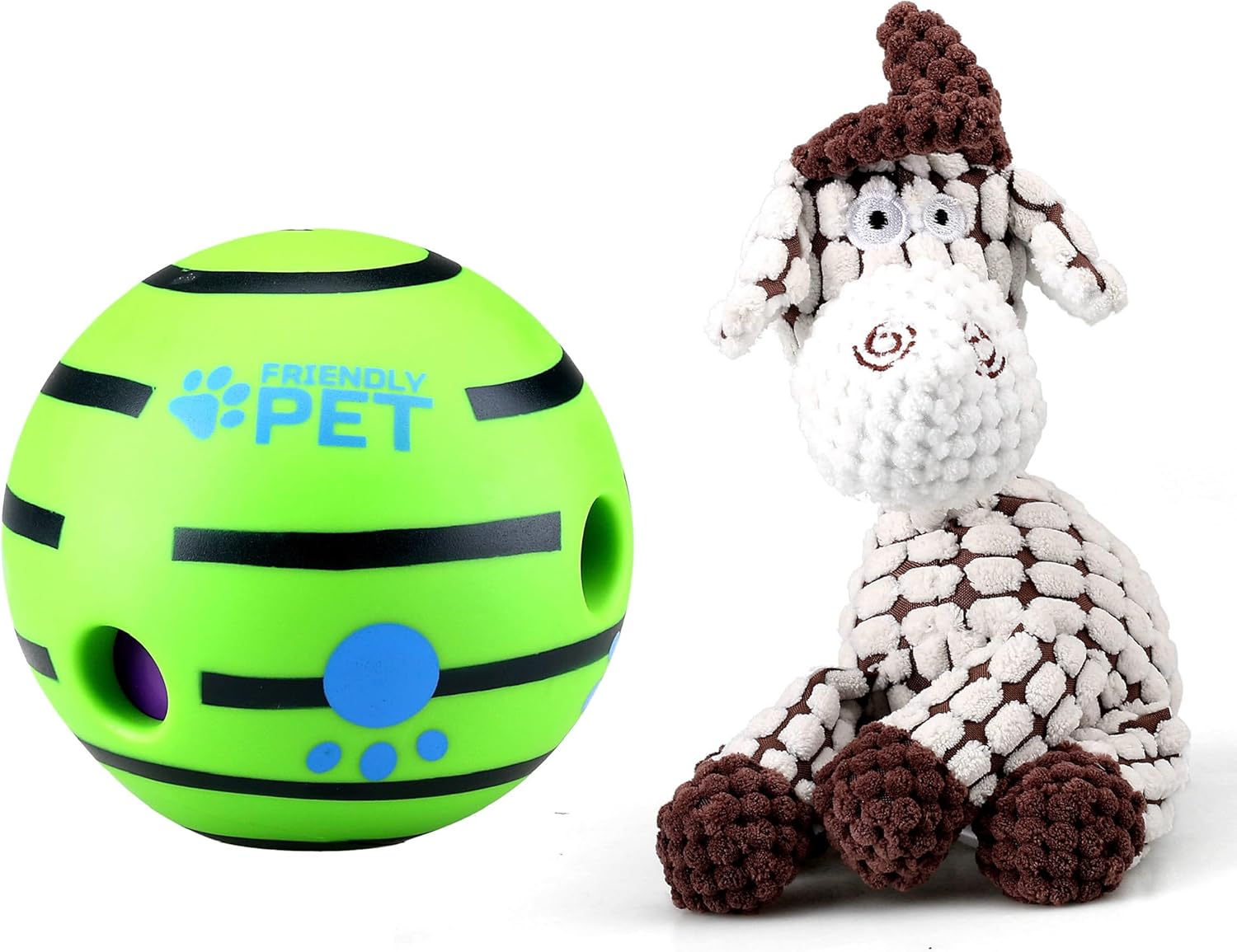 Wobble Giggle Ball and Plush Squeaky Toy Combo for Dogs (Donkey, Goat)