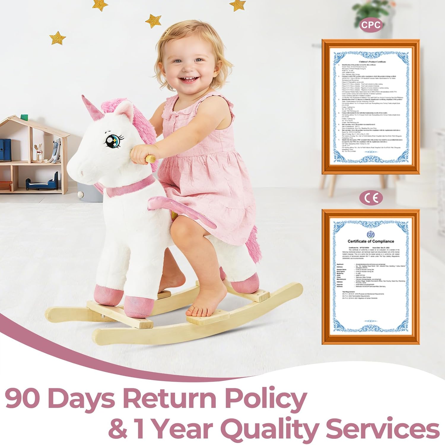 FUNLIO Unicorn Baby Rocking Horse for Toddlers 1-3 Years, Rainbow Fairy Unicorn Rocking Horse, Stuffed Ride-on Animal Rocker, Easy to Assemble, CPC & CE Certified-Small