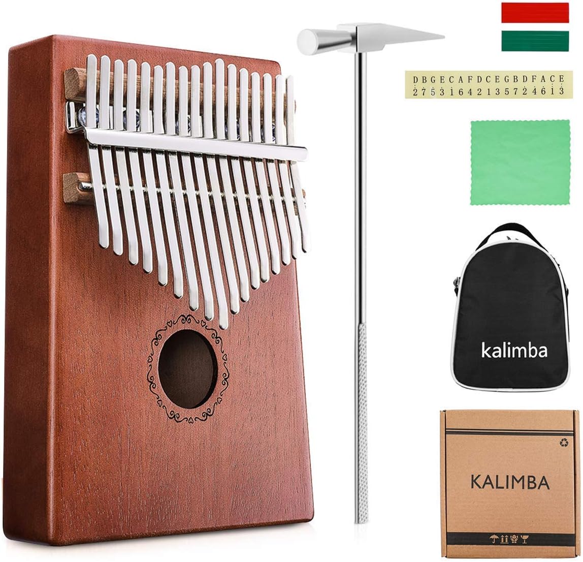 Thumb Piano Finger Piano 17 Key Kalimba Pocket Thumb Piano Mahogany Body, Finger Percussion Keyboard with Instruction and Tune Hammer, for Beginners and Advanced Players