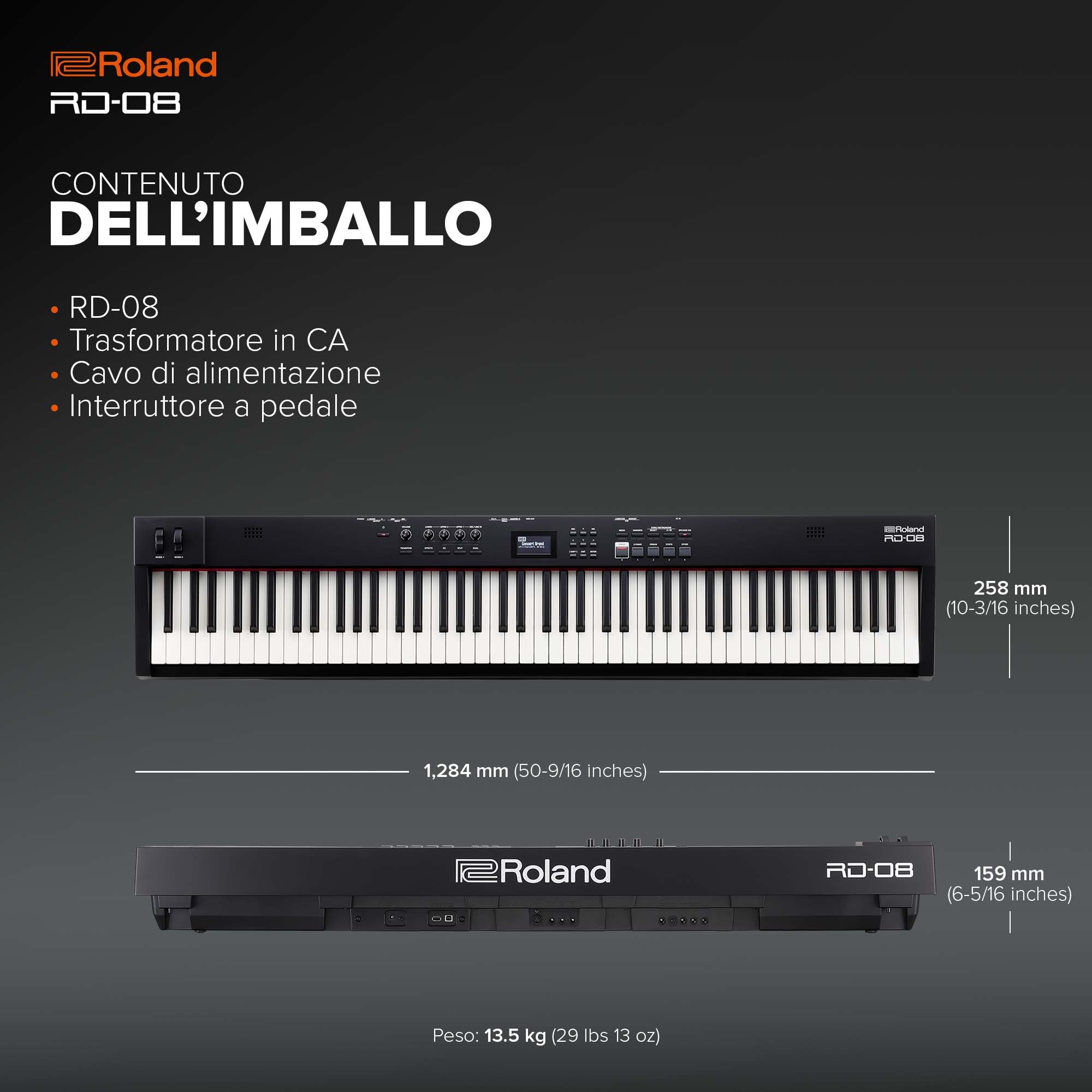 Stage Piano Roland RD-08 | L'Autentico Sound e la Vera Suonabilità RD | Design Essenziale | Tastiera Pesata PHA-4 a 88 Note | Funzionalità Espandibili | Otre 3.000 Suoni Integrati