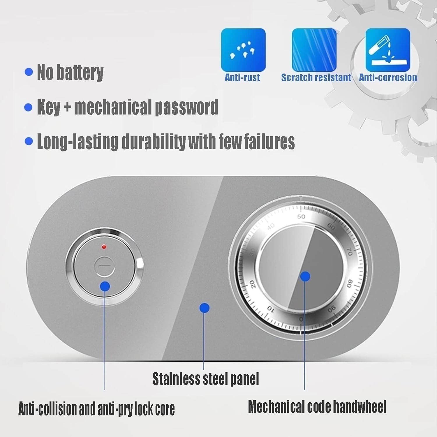 Mechanical Password 25cm with Key Invisible Bedside Code Safes, Office All-Steel Theft Protection Jewelry Family Safe Box Gold) (Color : Grey) strongbox
