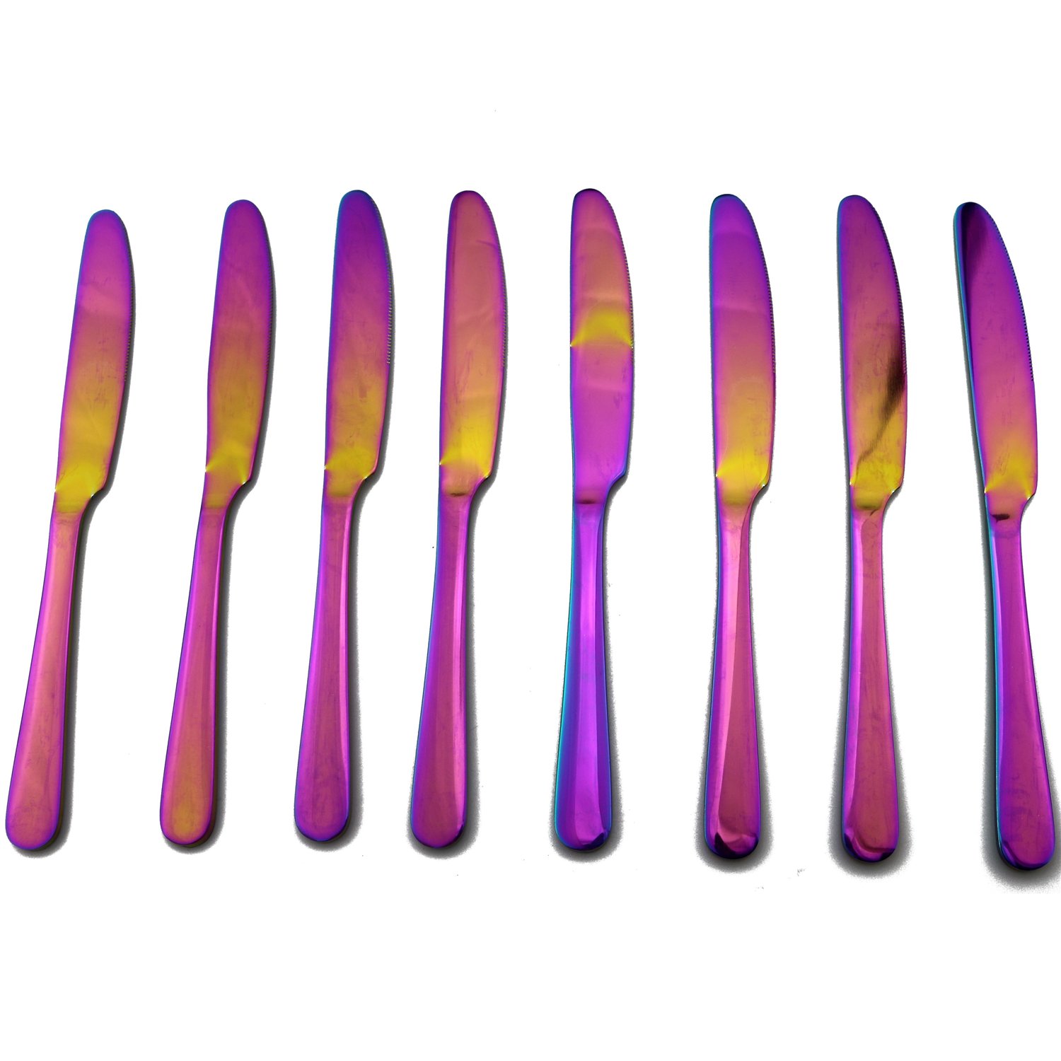 PUZHLER Dinner Knives Set Dinner Knife, Titanium Colorful Plated Mirror Polished Stainless Steel Flatware Set of 8 Pieces