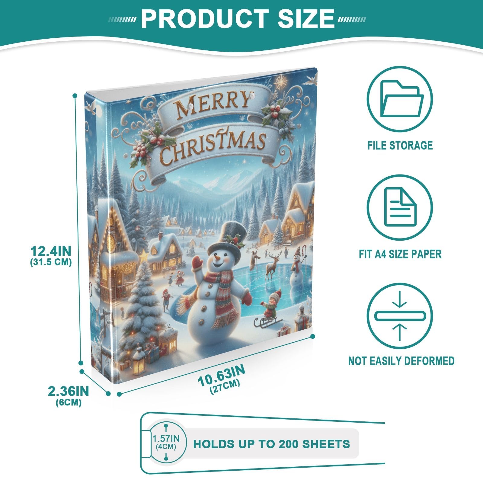 Classeur à Anneaux A4 3 Anneaux Avec Clip - 200 Pages | Rangement Pour Maison, école, Bureau, Noël