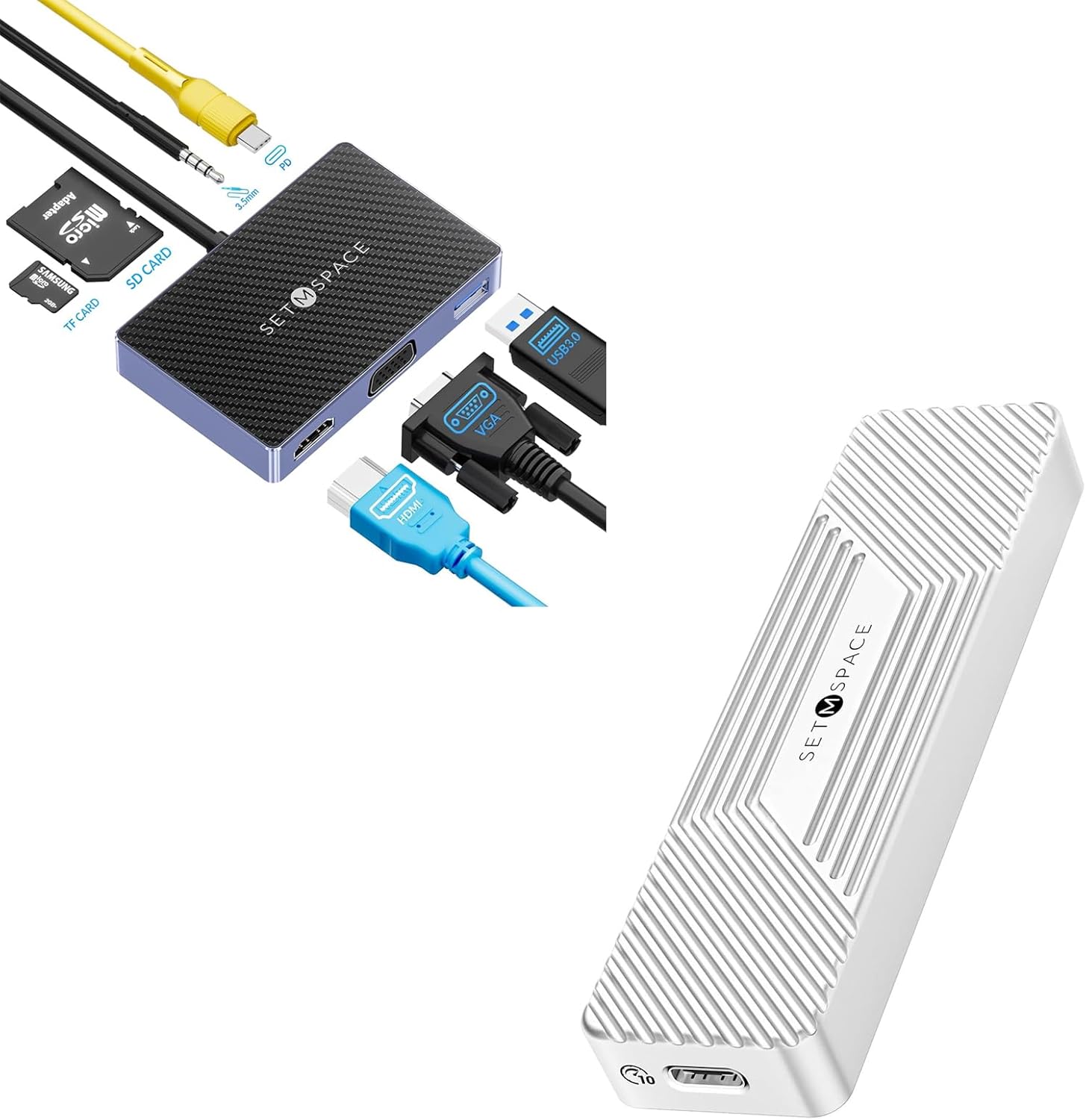 USB C Docking Station, SETMSPACE M.2 NVMe+NGFF(SATA) SSD Enclosure