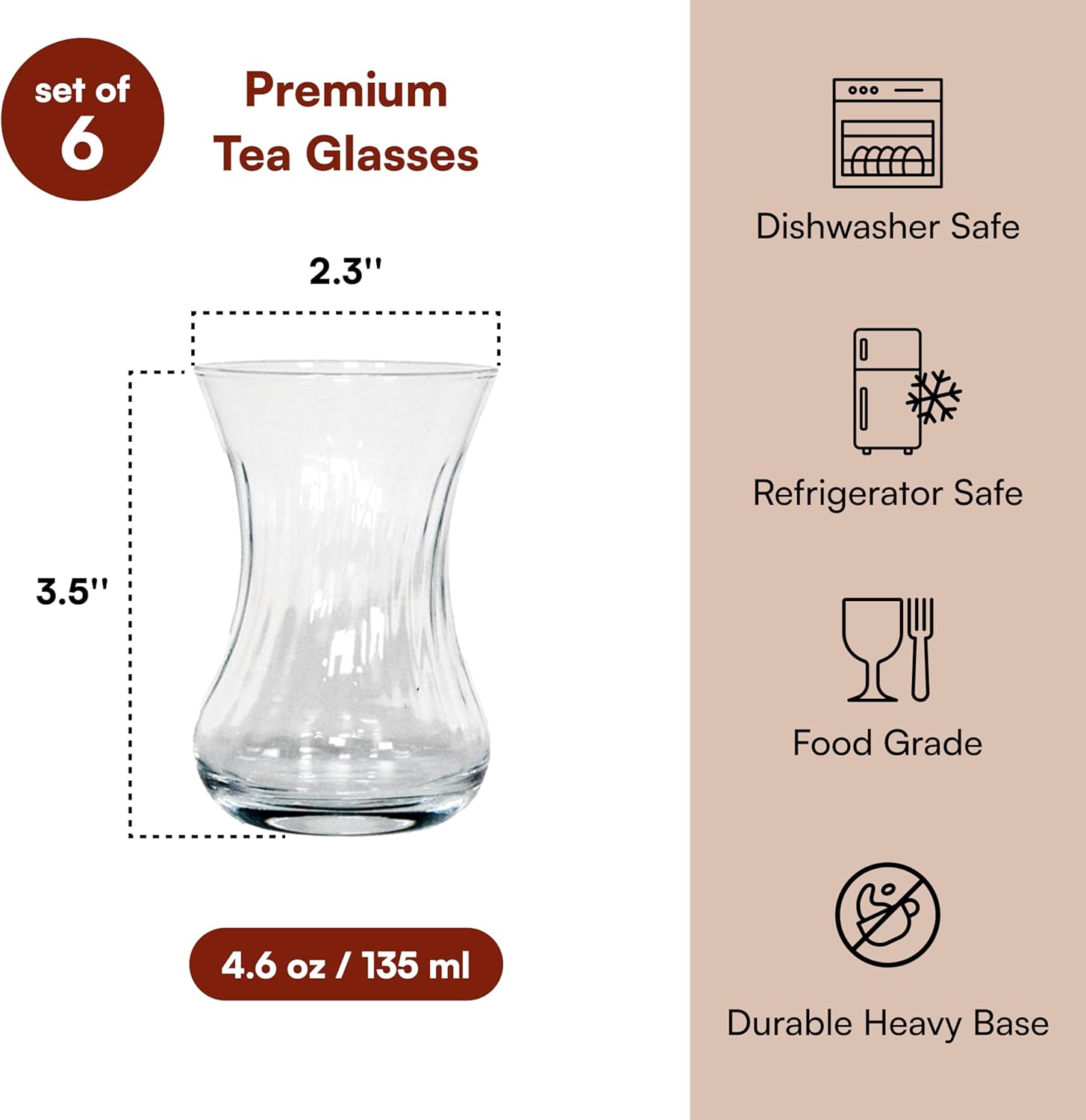 Turkish Tea Glass Set of 24, Spiral Pattern Slim Waist Glasses 4.6 oz, Thick Base Heat Retaining, Food Grade Recyclable Glass (135 ml), Dishwasher & Refrigerator Safe, Elegant Design Cups