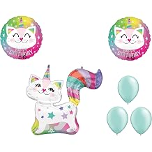 LOONBALLOON Unicorn Theme Balloon Set, 31 Inch Caticorn Balloon, 2x Birthday Caticorn Balloons and 3x latex balloons
