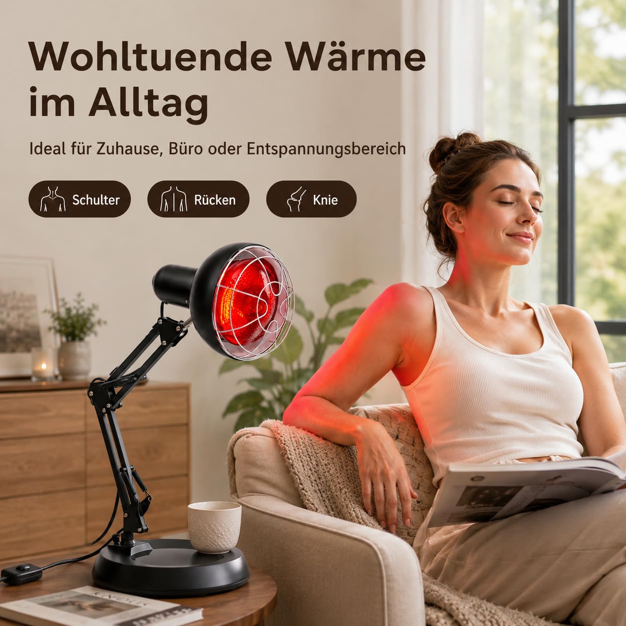 Lámpara de infrarrojos con cubierta de malla antiquemaduras, 150 W, lámpara de luz roja, lámpara de calor para el tratamiento de resfriados y relajación muscular, lámpara calefactora